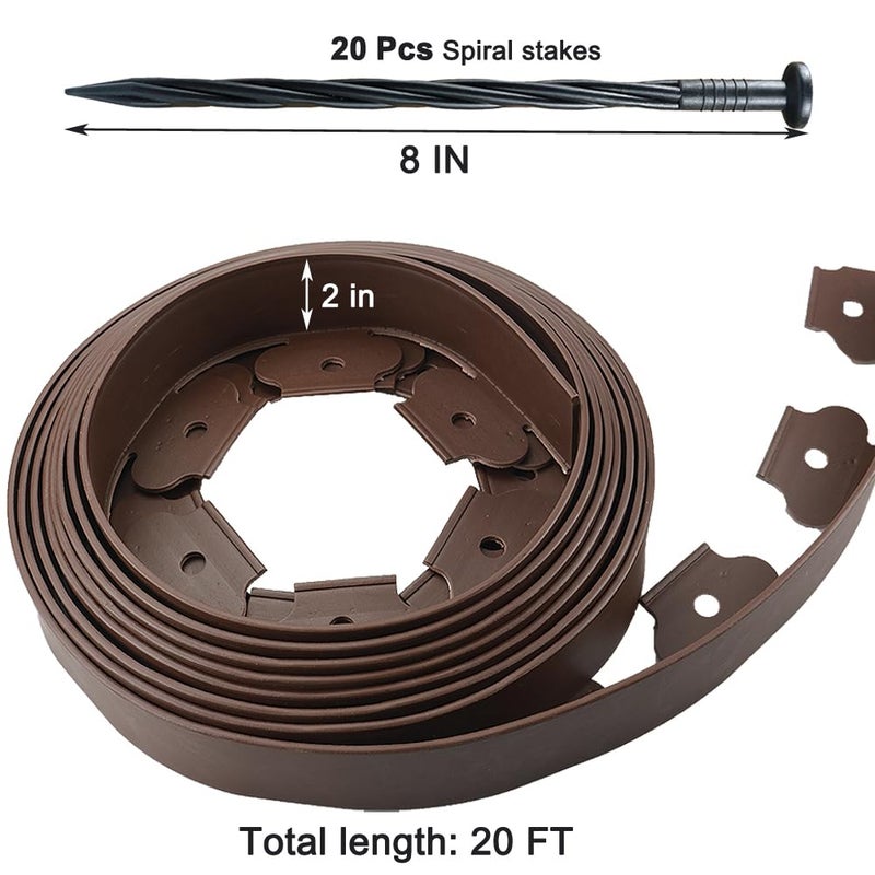Yowlieu 20 Ft Landscape Edging Kit  Brown Garden Edging Border with 20 Edging Plastic Stakes  Landscaping Edging Roll for Flower Bed Lawn Driveway Yard - Image 2